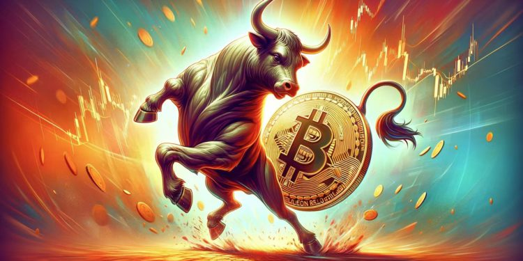 Bitcoin 與市場牛市意象的概念插畫