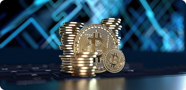 Bitcoin and digital network illustration