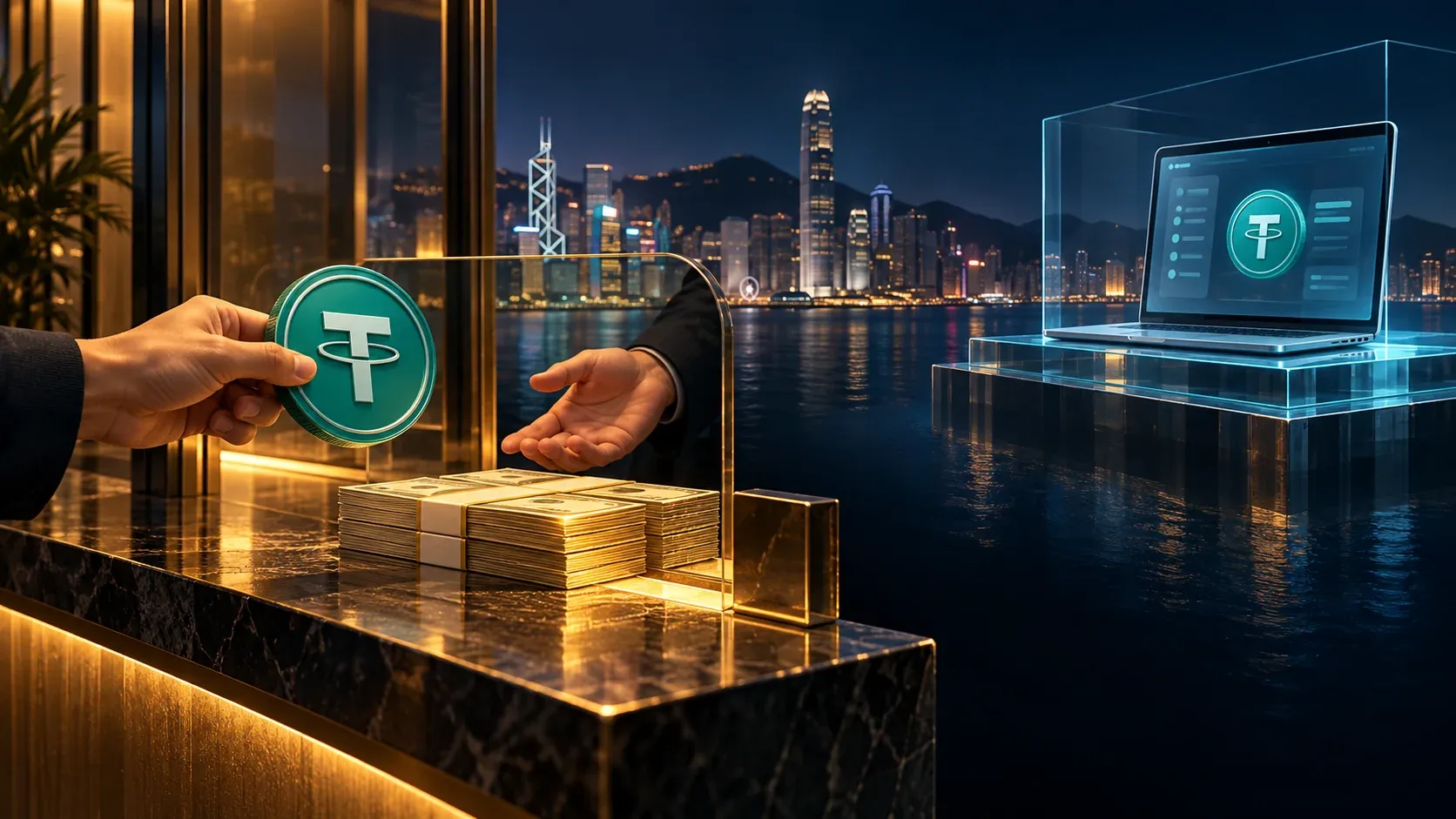 Concept illustration separating in-person OTC cash settlement from an online platform